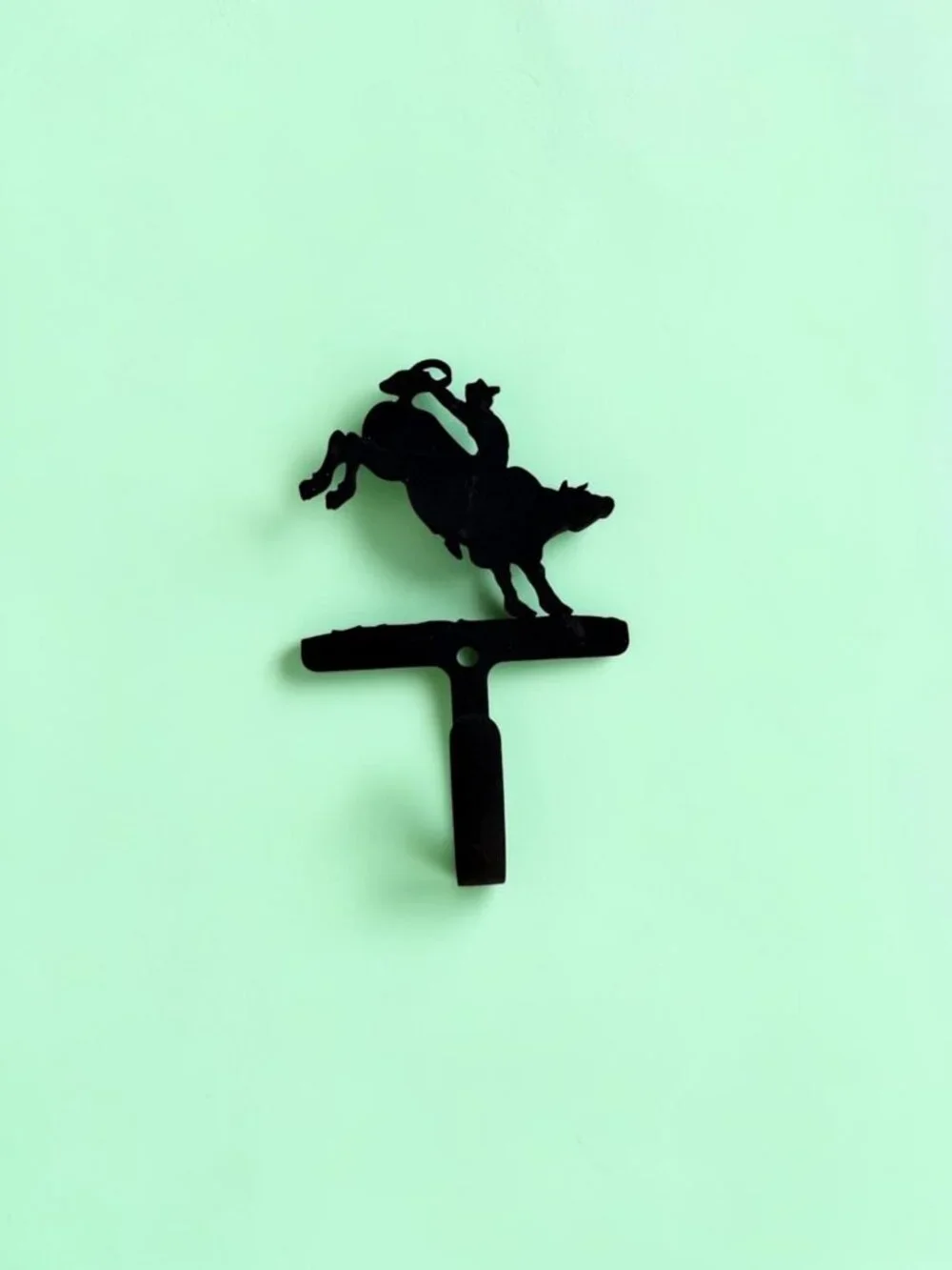 Wrought Iron Rodeo Bull Rider Wall Hook Small 3.5
